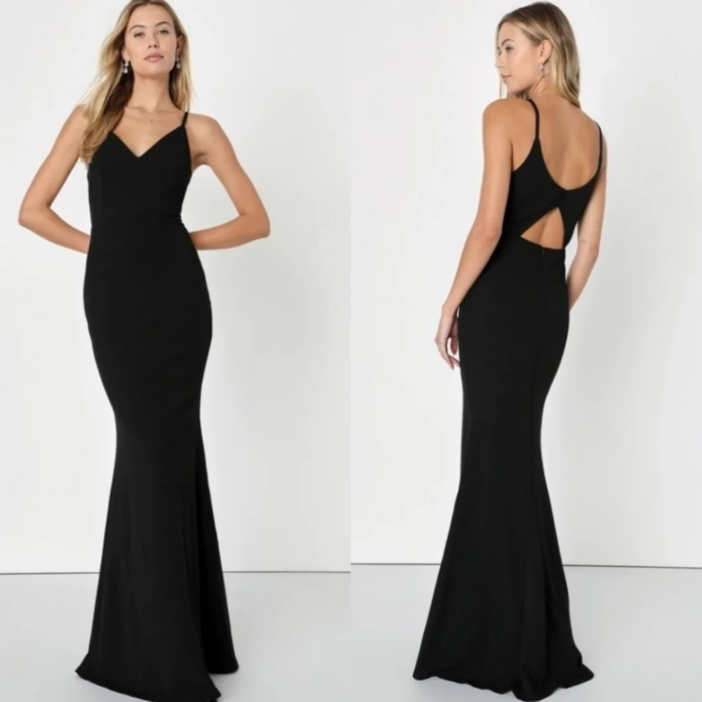 Lulus Moments Of Bliss Black Backless Mermaid Maxi Dress Wedding Party Formal